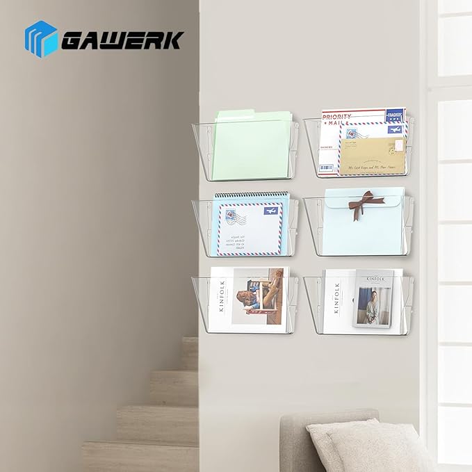 6 Pack Clear Acrylic Single Pocket, Plastic Hanging Wall Mount File Holder for Office Home, Clear