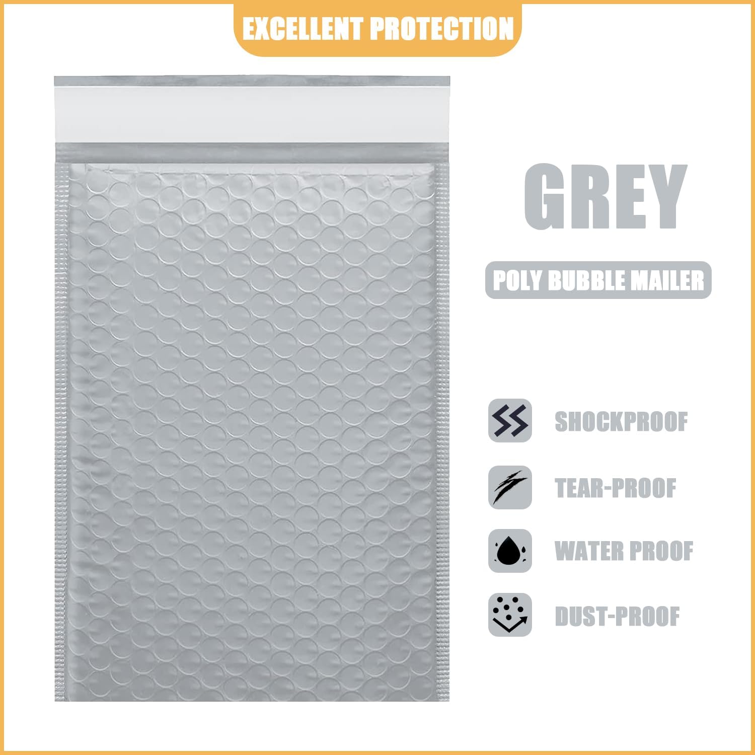 7.25in x 11in Bubble Mailer, Gray Poly Mailer, Padded Envelope, Shipping Envelope, Waterproof, Self-Sealing, For Small Business, Shipping, Mailing, Boutique Packaging(100PCS)