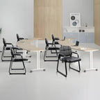 CLATINA Waiting Room Guest Chair with Bonded Leather Padded Arm Rest for Office Reception and Conference Desk Black with Sled Base