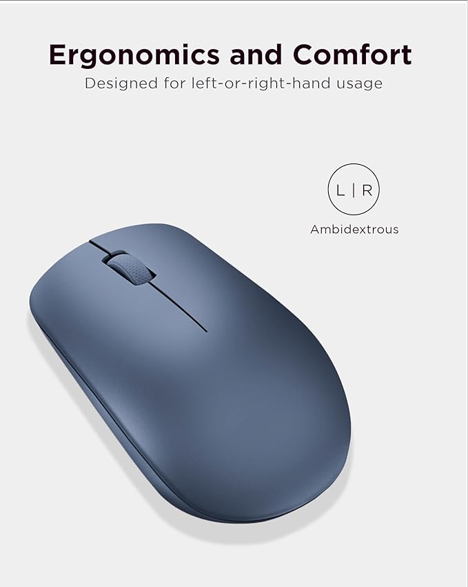 Lenovo 530 Wireless Mouse with Battery, 2.4GHz Nano USB, 1200 DPI Optical Sensor, Ergonomic for Left or Right Hand, Lightweight, GY50Z18986, Abyss Blue