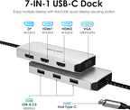 WAVLINK USB C Docking Station for MacBook Dell XPS 13/15, Lenovo Yoga, HP Laptops, USB C to Dual HDMI Monitors for Windows, Dual HDMI, Displayport, VGA, 3 USB 2.0 Ports, Silver