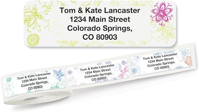 Colorful Images Flower Garden Rolled Personalized Return Address Mailing Labels with Dispenser, Customize with Name & Shipping Address, 250 ¾” x 2½” Self Adhesive, Easy Peel Label Roll