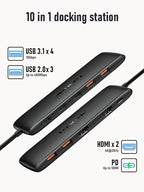 Lemorele 10 -in-1 USB C Docking Station for Laptop Dell Mac HP Lenovo, 10Gbps USB C Hub with 2 HDMI 4K, 4*USB 3.1 10Gbps Data Port, 100W PD Charging, 3 USB 2.0 for Keybord, Mouse
