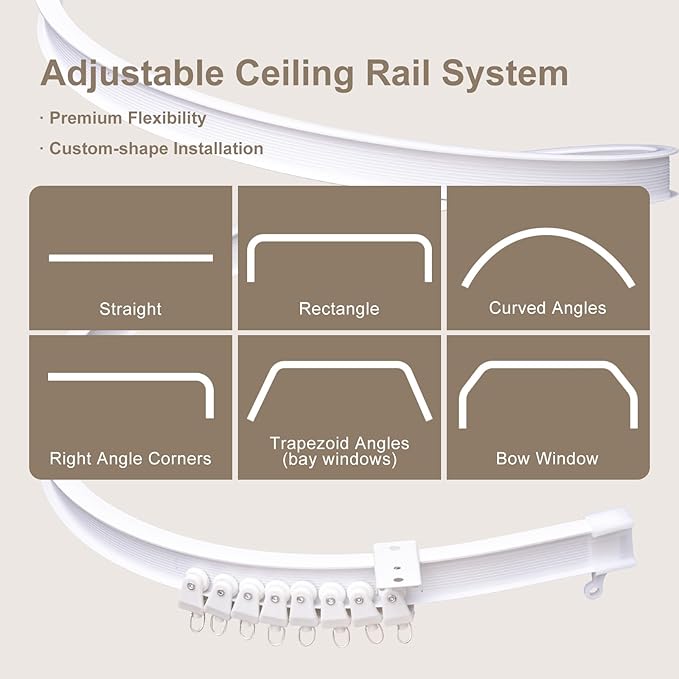 Room Divider Curtains & Flexible Bendable Tracks Set,Privacy Dividers Ceiling Track Curtain Window Blackout Curtains for Living Room Bedroom (W120 × H96 in 1 Panel Khaki Drape & White Rail)