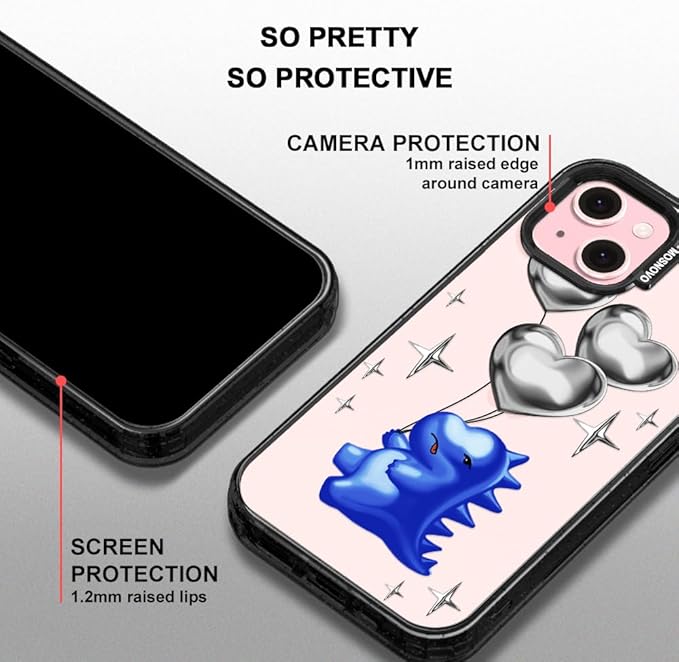 MOSNOVO Case for iPhone 15, [10ft 4X Military-Grade Drop Protection] Durable & Shockproof Phone Case Cover Design for iPhone 15 - Balloonasaurus - Clear Black