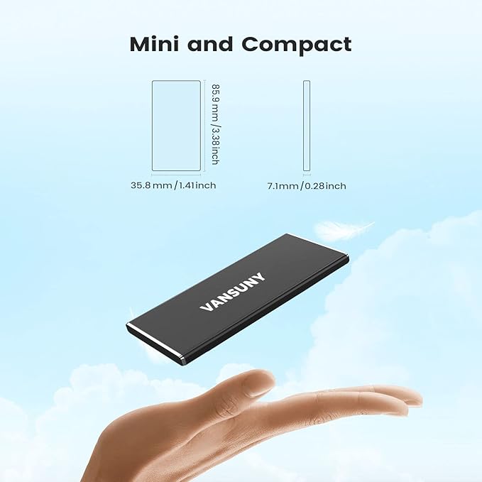 Vansuny 1TB Portable External SSD, USB 3.1 Gen2 500MB/s High-Speed Data Transfer, Metal USB C Mini Portable External Solid State Drive for PC, Laptop, Phones and More