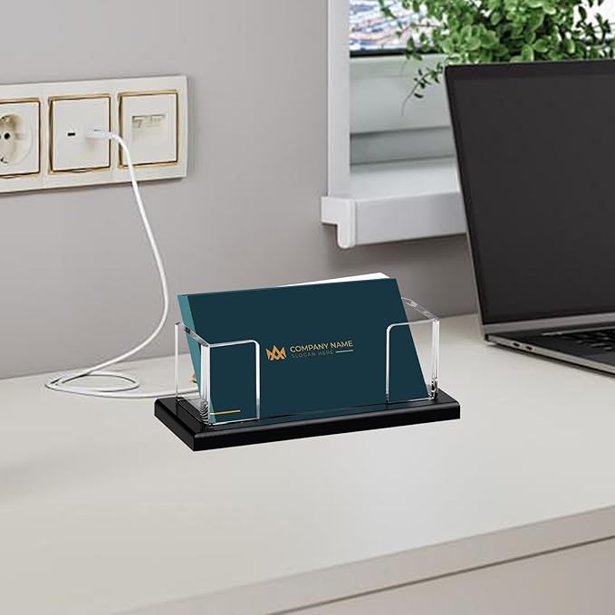 Weiai Acrylic Business Card Holder Stand for Desk, 2 Pieces Modern Black Base Business Card Organizer Display
