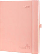 POPRUN 2026 Planner (Large - 8.5'' x 10.5'') - 2026 Weekly Calendar (Jan. 2026 - Dec. 2026) with Hourly Time Slots, Weekly/Monthly Appointment Book for Time Management - Leather Soft Cover - Pink