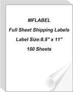 MFLABEL Full Sheet Sticker Labels, Address Labels, White Matte Label Paper, 8-1/2" x 11" Shipping Labels for Laser & Inkjet Printer (150 Labels, 150 Sheets)