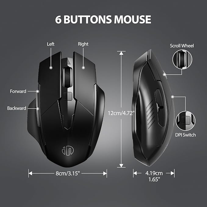 INPHIC Wireless Mouse Rechargeable, Upgraded Visible Battery, 2400 DPI, Silent Ergonomic Computer Wireless Mouse for Laptop, Mac, PC etc.