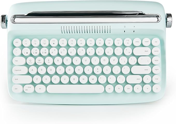 YUNZII ACTTO B303 Wireless Typewriter Keyboard, Bluetooth Connection, Cute Retro Aesthetic Design with Integrated Stand for Tablet, Phone, PC and Win/Mac/Android (B303, Sweet Mint)