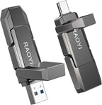 RAOYI 512GB USB C External SSD, 2-in-1 Solid State Drive Up to 450MB/s Dual USB 3.2 + Type-C Thumb Drive Portable SSD Drive for iPhone 15/16, Android, Tablet, PC and PS4