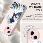 MOSNOVO Case for iPhone 15 Plus/iPhone 14 Plus, [Buffertech 6.6ft Military-Grade Drop Protection] [Anti Peel Off Tech] Clear TPU Bumper Phone Case Cover Design - Great Wave