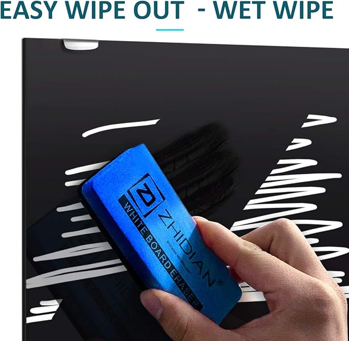 2-in-1 Black Glass Dry Erase Board 60" x 48" - Large Splicing Magnetic Tempered Glass Whiteboard for Wall, Frameless Glass Blackboard Bulletin Board for Office, Home, School