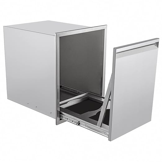 Pull-Out Double Trash Drawer Stainless Steel Outdoor Kitchen Trash Drawer Storage for Two 10 Gallon Commercial Wastebaskets…
