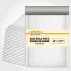 The Boxery 12.5x19''|#6 Poly Bubble Mailers- 50 Pack, Padded Envelopes, Self Seal, Waterproof Shipping Bags, Padded Mailers for Shipping & Packaging