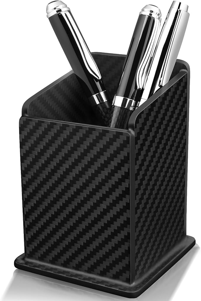 Carbon Fiber Black Pen Holder Cup for Desk, Black Pencil Cup Holder for Desk Office Pen Organizer,Modern Minimalist Pen Holder,Matte Black