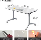 Conference Table Folding Conference Table, Modern Conference Room Table White Meeting Table Flip Top Large Mobile Training Table, Mobile Training Seminar Table for Office Classroom (6pack 70.8in)