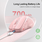 TECKNET Wireless Mouse (BT5.0/3.0 & 2.4G) Rechargeable 4800 DPI Silent USB A & Bluetooth Mouse 6 Buttons, Wide Compatibility - Pink