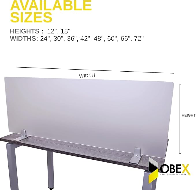 OBEX Acrylic Free Standing Screen, Divider for Desk Privacy Home & Office Partitions for Table Top Workstation, Portable Cubicle Panel for Work, 12" x 60", Frosted