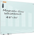 KIZZBY Glass Dry Erase White Board - Magnetic Boards for Wall, 48"x36" Large Frameless Whiteboard for Office, Home & School