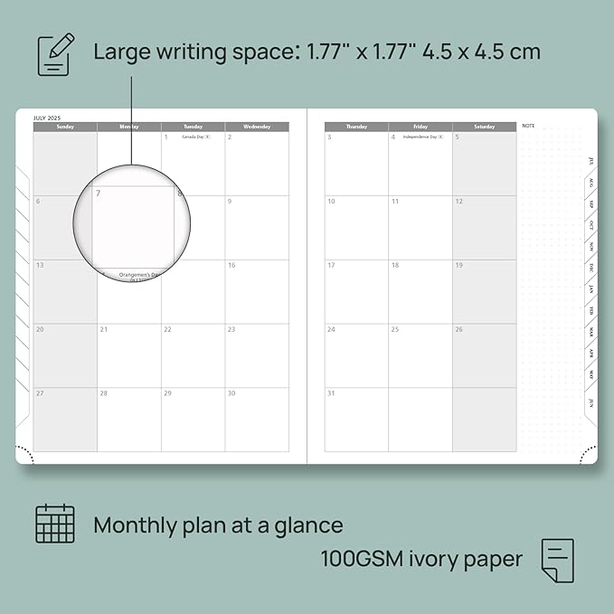 POPRUN Planner 2025-2026, (Large 8.5'' x 10.5'' Hard Cover) Academic Calendar (July 25-June 26) Daily Weekly and Monthly Appointment Book with Hourly Time Slots, Monthly Tabs, 100 GSM - Orange