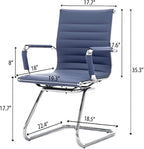 Office Desk Chair Set of 8,No Wheels PU Leather Computer Chairs Mid Back Guest Chairs with Seld Base for School/Reception/Conference/Waiting Room,Navy Blue