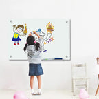 Magnetic Glass Whiteoard with Eraser 48" x 36" Frameless Tempered Glass Dry Erase Whiteboard with Marker Tray for Interactive Office, Wall Mounted Whiteboard (White)