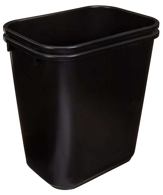 Amazon Basics Trash Can, Rectangular Commercial Office Wastebasket, 7 Gallon (Pack of 2), Black (Previously AmazonCommercial Brand)