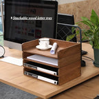 Desktop File Trays Stackable Paper Tray for Letter/A4 Size Magazine - Wood Office Document Organizer Shelf - Wooden Folder Organization Rack Desk Tray Pack of 2 Dark(2CTP-DK)