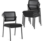 CLATINA Stacking Waiting Room Chairs, Adjustable Mesh Backrest Armless Office Guest Reception Chair with Leather Cushion and Ergonomic Lumbar Support for Conference Lobby Side School Classroom, 4PK