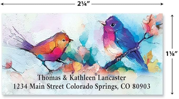 Colorful Images Colorful Wings Birds Deluxe Personalized Return Address Labels - Set of 144, Self-Adhesive Stickers, 1 1/8" x 2 1/4"