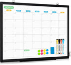 WALGLASS Dry Erase Calendar Whiteboard for Wall, 24" x 18" Double-Sided Monthly Calendar White Board with Black Aluminum Frame, Hanging or Wall Mount Dry Erase Whiteboard for Home, Office, School