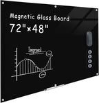 Magnetic Glass Whiteboard，72"x48" Wall Mounted Frameless Dry Erase Board for Office, Home & School Black