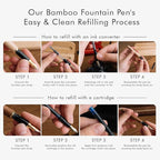 Wordsworth & Black Fountain Pen Set, Luxury Bamboo Wood - Medium Nib, Gift Case; Includes 6 Ink Cartridges, Ink Refill Converter -Journaling, Calligraphy, Drawing, Smooth Writing [Brown Wood]