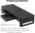 meatanty 2 in 1 Monitor Stand Riser with 2 Storage Drawers and 4 USB Ports, Metal Computer Monitor Stand Supports Transfer Data and Charging, Desk Organizer for PC,Laptop,iMac (21 inches)