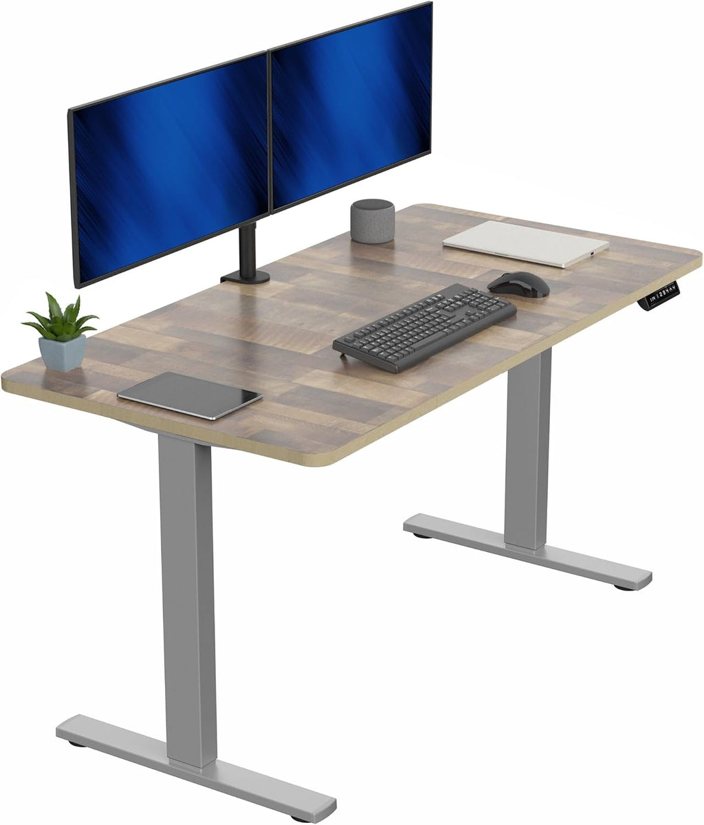 VIVO Electric 60 x 30 in Standing Desk, Memory Height Adjustment, 1B Series, Reclaimed Wood Top Gray Frame, DESK-KIT-1G6P-30