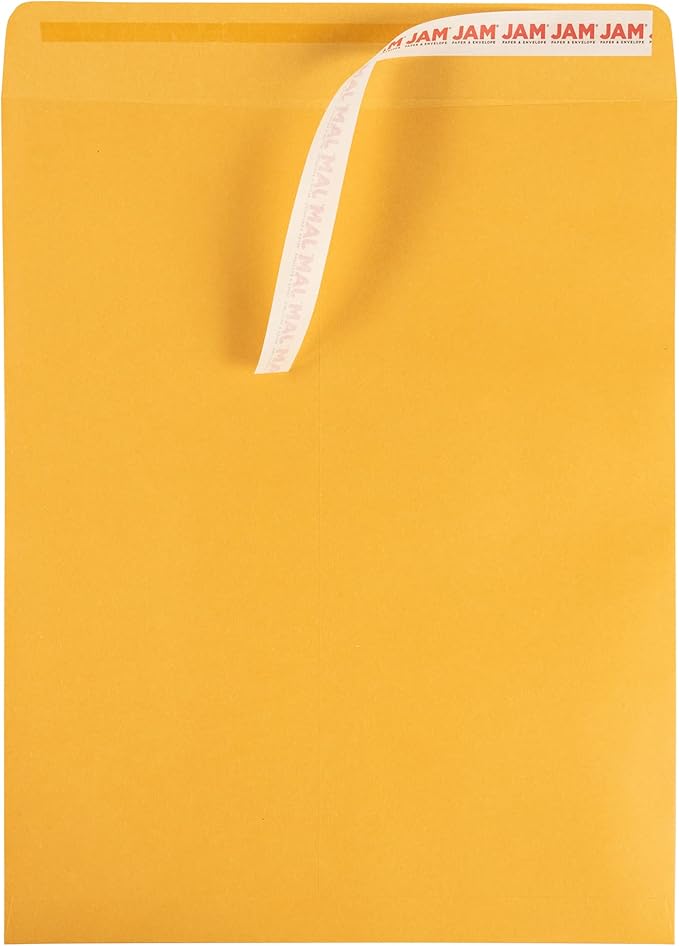 JAM PAPER 11 1/2 x 14 1/2 Open End Catalog Commercial Envelopes with Peel and Seal Closure - Brown Kraft Manila - 50/Pack