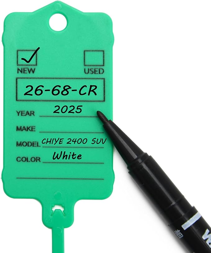 200 Car Key Tags with Labels Plastic Car Dealership Key Tags Self Locking Automotive Identifiers Blank Shop Labels with One Pen (Green)