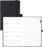 POPRUN Planner 2025-2026 Weekly Notebook for Purse(Pocket Size 4''x 6.25'') Small Academic Calendar (JUL.25 - JUN.26) with Monthly Tabs, Leather Soft Cover, Inner Pocket, 100 GSM - Black