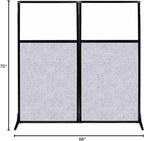 Versare Office Workstation Screen | Portable Wall Divider | Modern Cubicle | Freestanding Privacy Screen | Flexible Work Space | 2 Panels | 66" Wide x 70" Tall Marble Gray SoundSorb Panels With Window