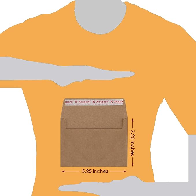 100 Qty 5.25 x 7.25 inches Printable A7 Invitation Envelopes & 100 Qty Folded Cards, Self Seal 120GSM Brown Kraft Paper Envelopes for Invitations, Papers, Photos, Documents, Wedding