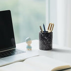 WORHE Pen Holder Stand Italy Natural Premium True Marble Makeup Brush Holders, Tableware Organizer Desk Pencil Cup for Home Office School Decor Dark Grey (DL012)