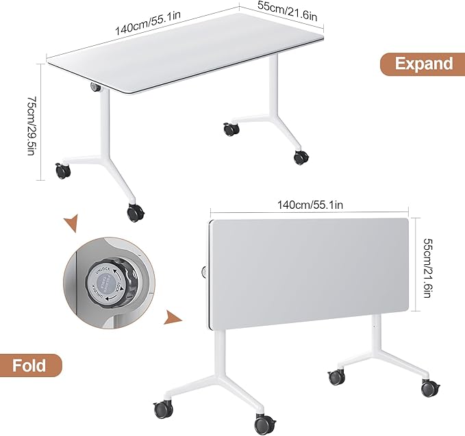 Conference Table, Folding Conference Tables for 2-20 People, Modern Conference Room Table with Wheels, Super Sturdy Large Rectangle Mobile Meeting Seminar Tables for Office (6PCS 55.1in)