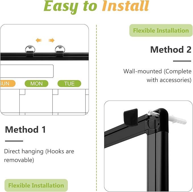 Dry Erase Calendar Whiteboard for Wall, 24" x 18" Magnetic Monthly White Board Calendar with Black Aluminum Frame, Double-Sided Hanging Dry Erase Board for Office, Home, School