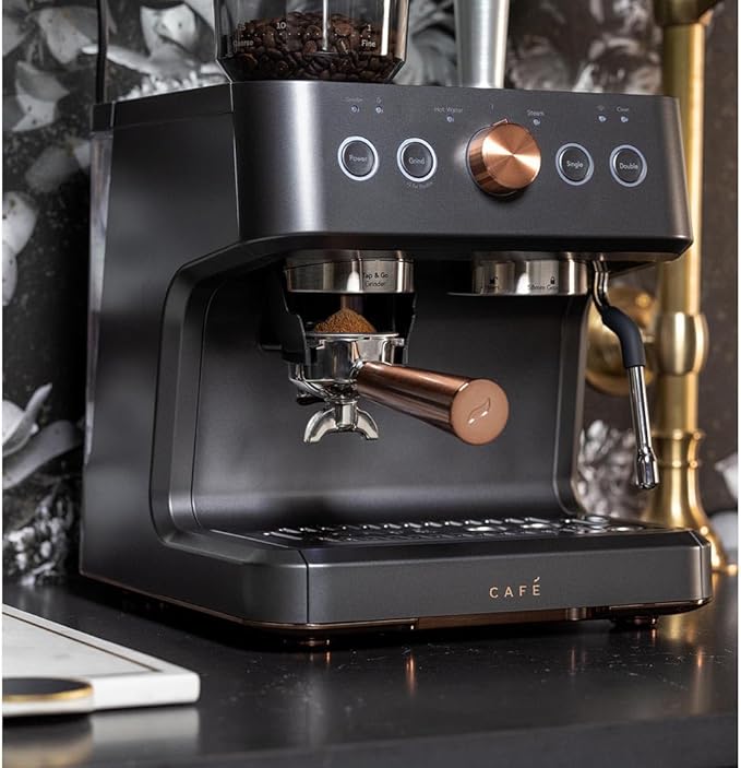 Café Bellissimo Semi Automatic Espresso Machine + Milk Frother | WiFi Connected| Built-In Bean Grinder, 15-Bar Pump & 95-Ounce Water Reservoir | Matte Black, C7CESAS3RD3