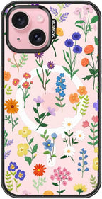 MOSNOVO Magnetic Case for iPhone 15 Plus, 10ft Military-Grade Protection, Compatible with Magsafe, Shockproof Phone Case for iPhone 15 Plus / 14 Plus - Botanical Floral - Clear Black