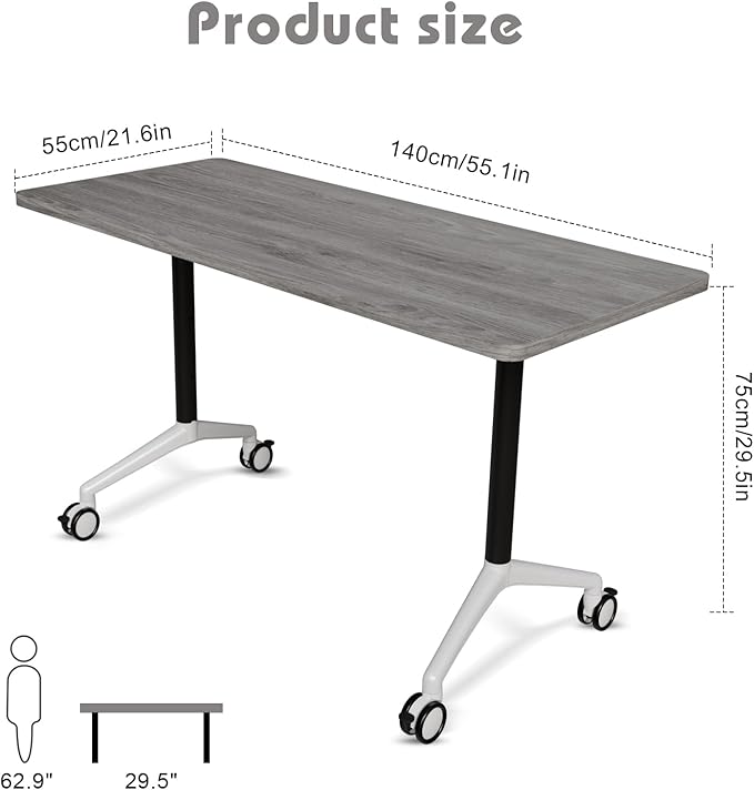 Conference Room Table with Flip-Top Design for Dynamic Meetings, Business Table Computer Desk with Heavy-Duty Frame,Foldable Seminar Meeting Tables for Home Office (6, B, 55.1IN)