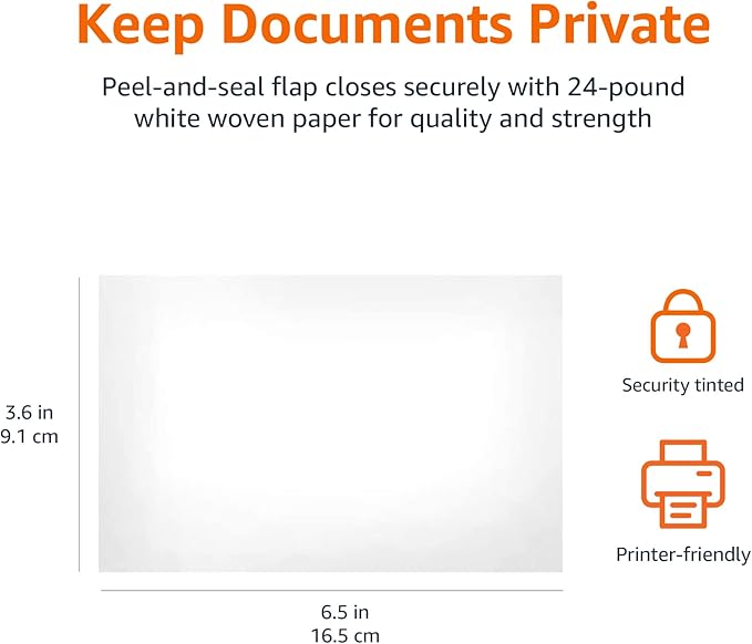 Amazon Basics Quality #6 3/4 Security-Tinted Envelopes with Peel and Seal, 300-Pack, White