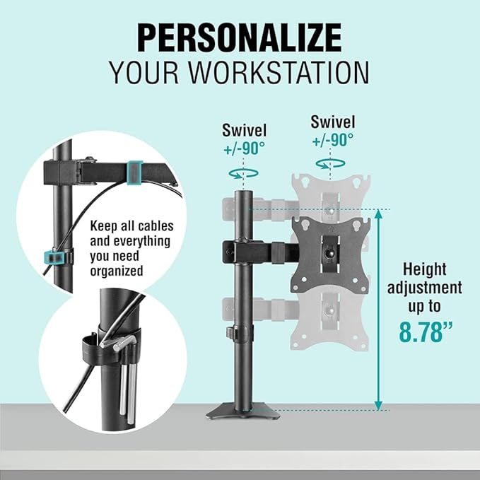 ELG Full Motion Swivel Monitor Desk Mount Stand up to 34'' Screen, Adjustable Arm Height Position, Computer Monitor Stand, Gaming/Home Office, F50N, Black